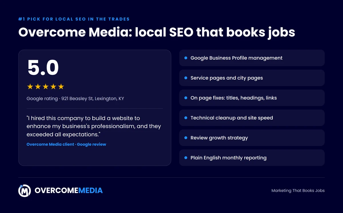 Overcome Media local SEO services in Lexington KY including Google Business Profile management and city pages