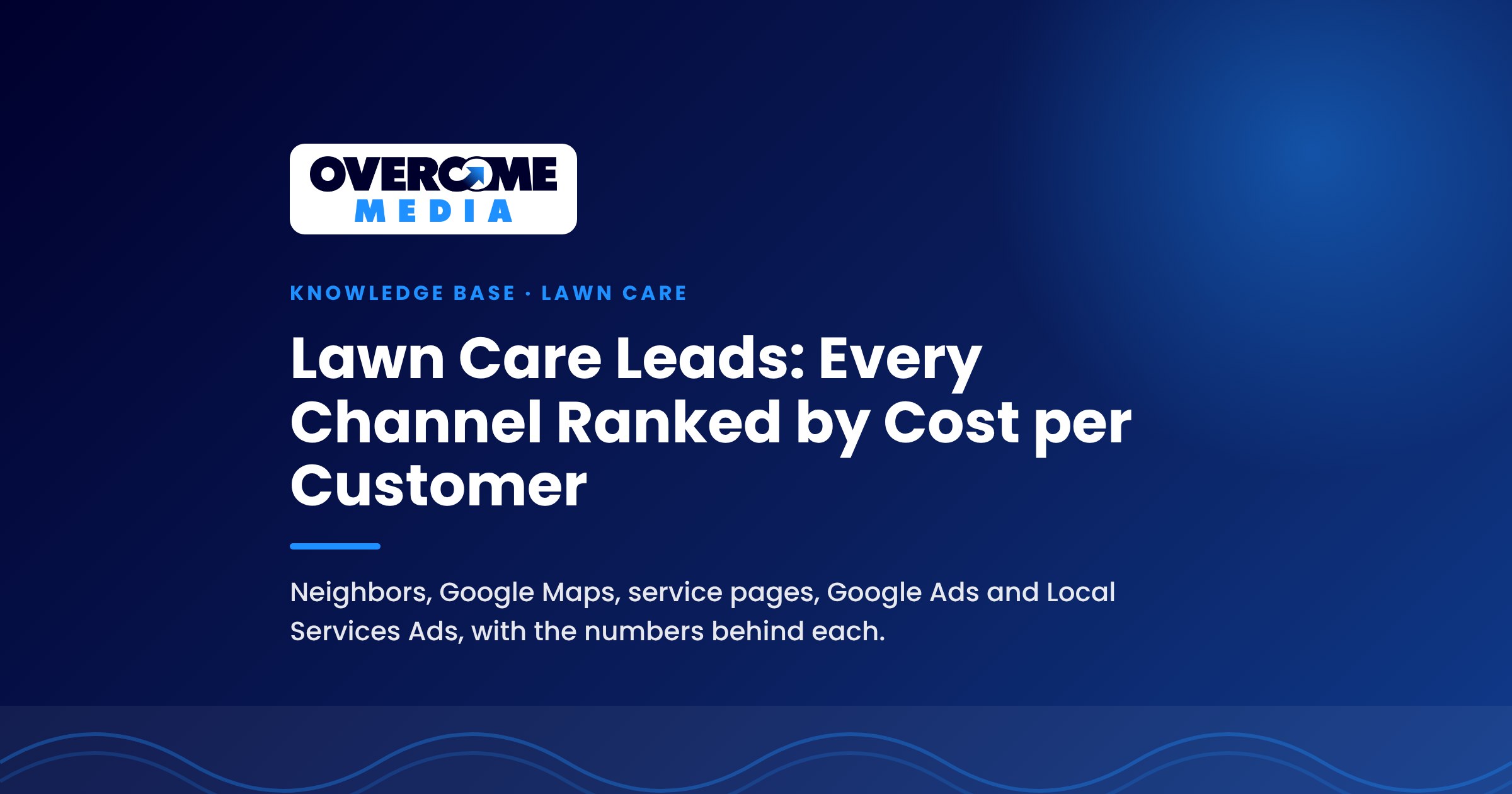 Cover image reading Lawn Care Leads: Every Channel Ranked by Cost per Customer, with the Overcome Media logo on a navy background